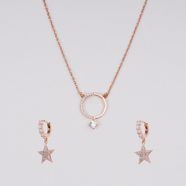 Celestial Star Hoop Earrings with Petite Halo Pendant