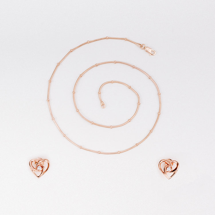 Twin Motif Stud Earrings with Cross my Heart Chain