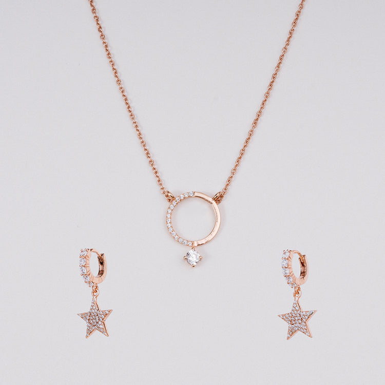 Celestial Star Hoop Earrings with Petite Halo Pendant