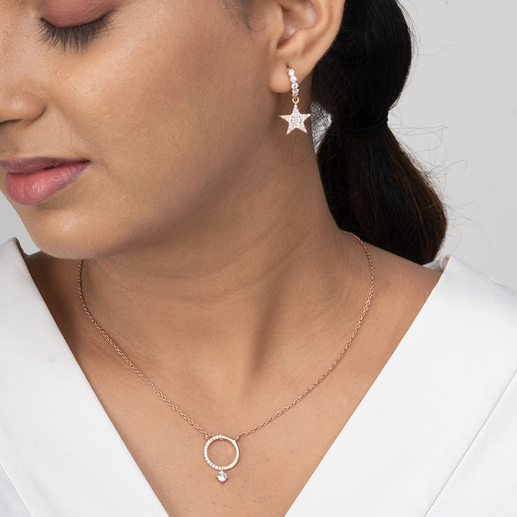 Celestial Star Hoop Earrings with Petite Halo Pendant